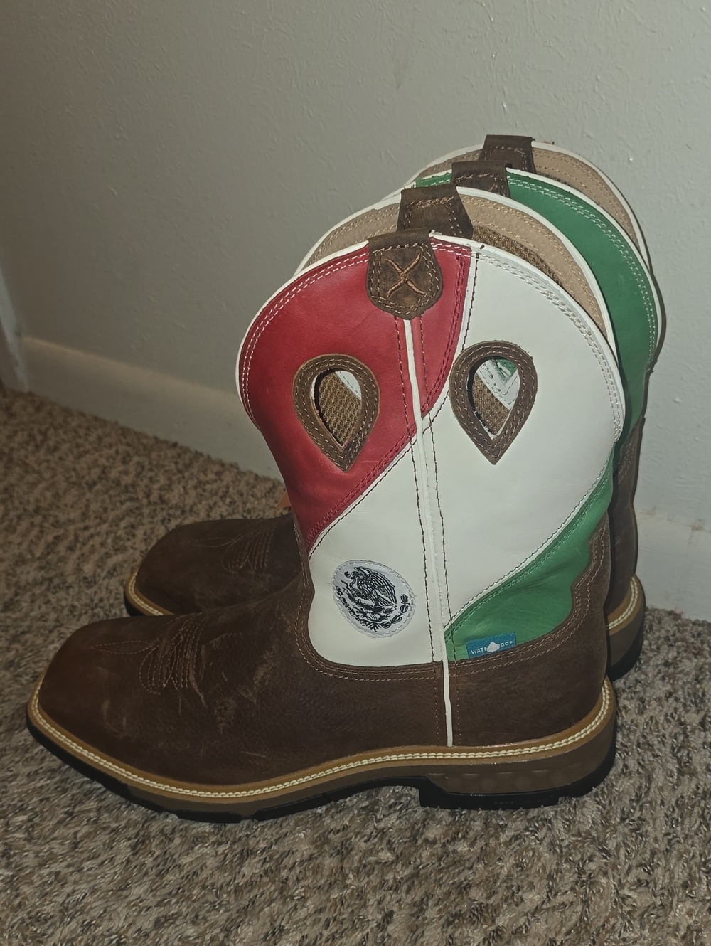 Twisted X Brown Leather Western Boots Mexican Flag Heritage Cowboy 14EE Mexico